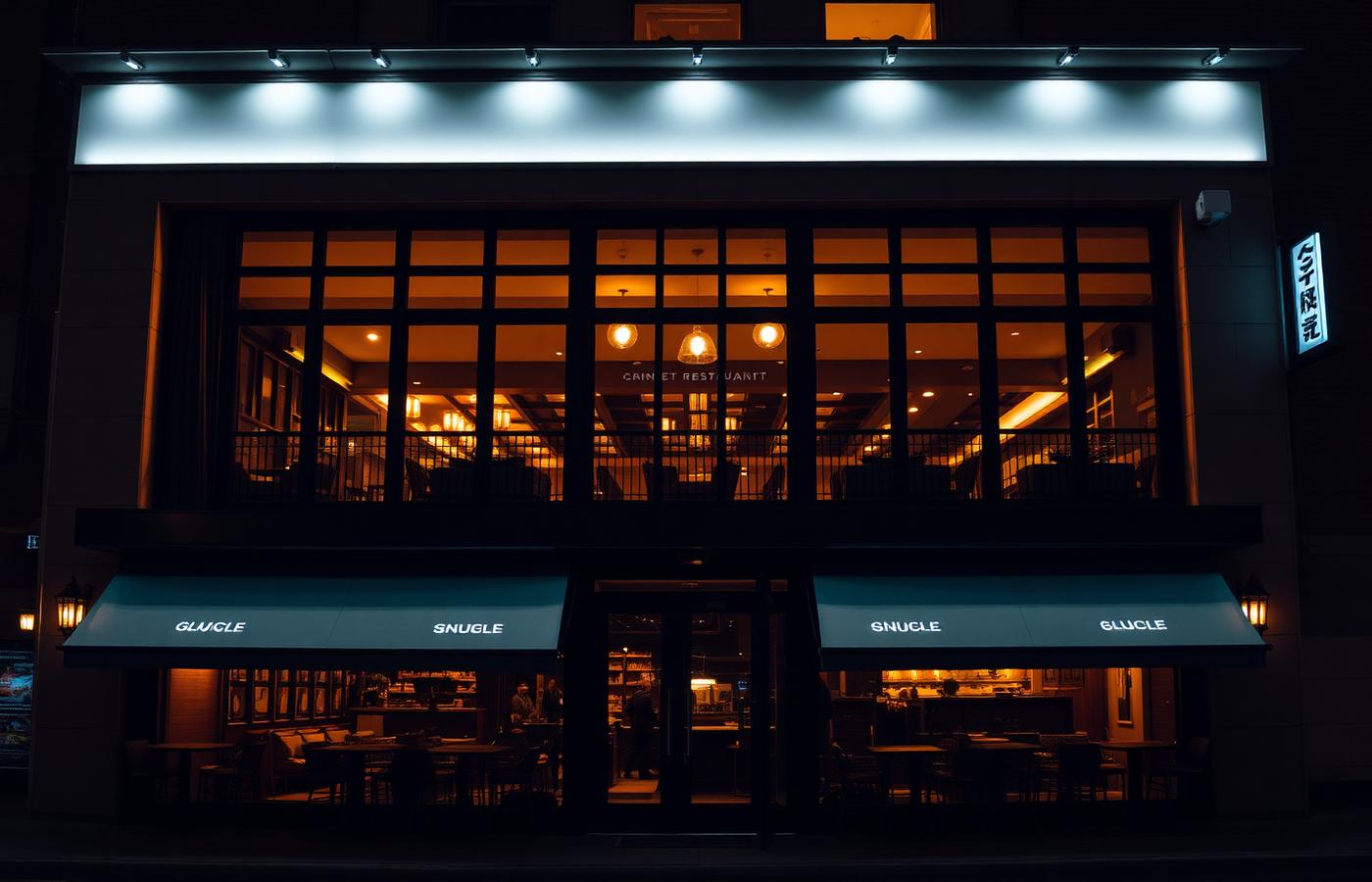 BREWWWW restaurant exterior at night
